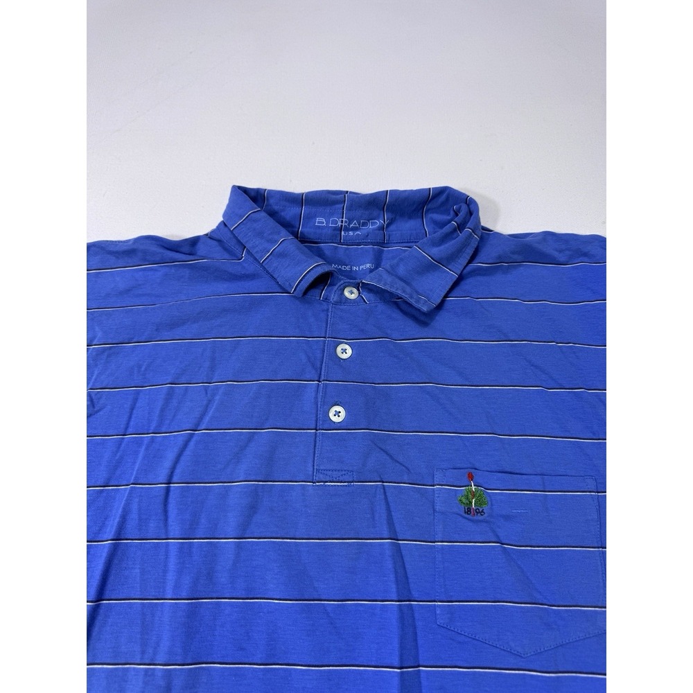 B Draddy Mens XL Merion Golf Club Logo Polo Blue Striped Pima Cotton Stretch